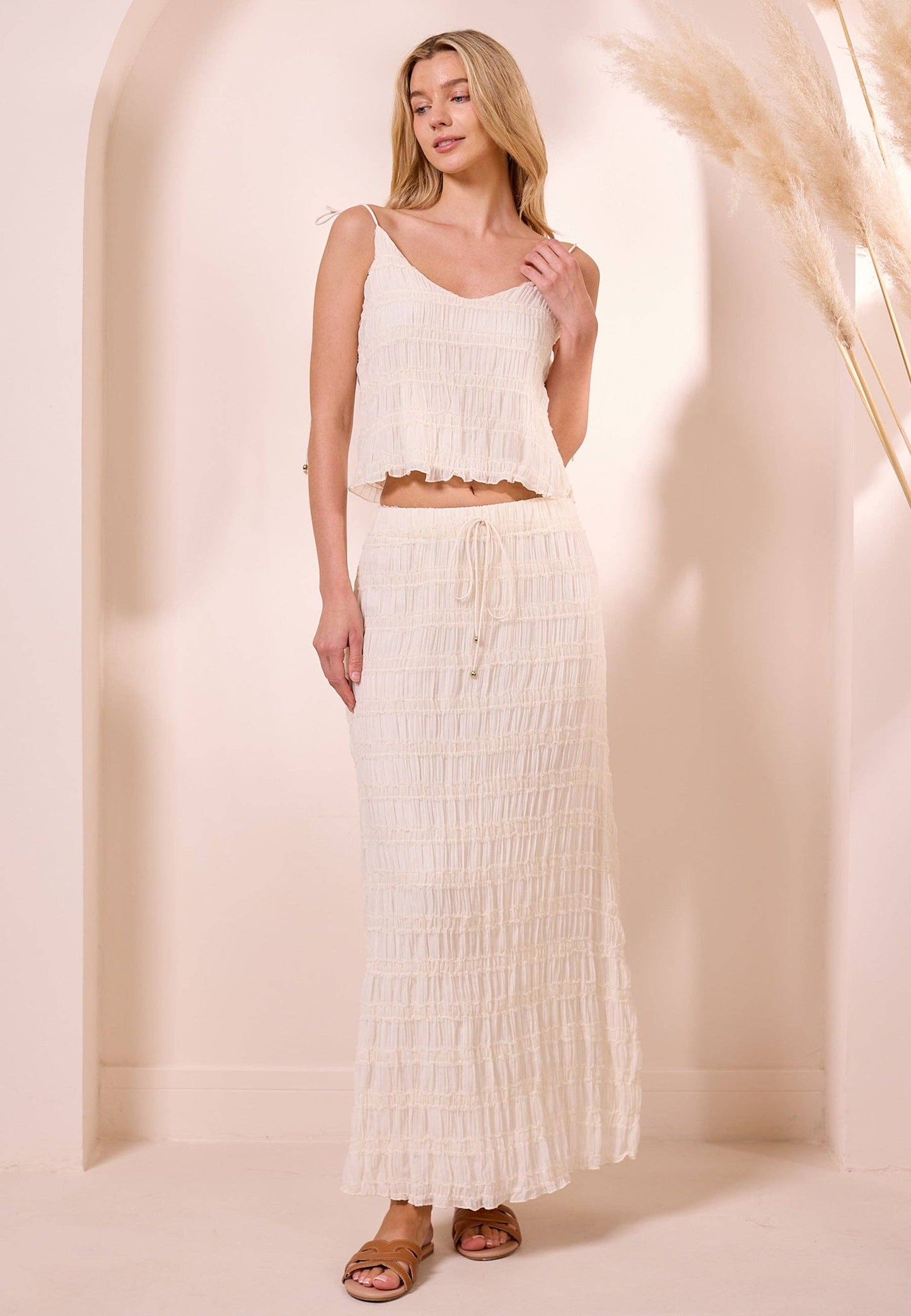 Cami Top and Maxi Skirt Co-ord Set in Cream. Sizes 8 through to 16