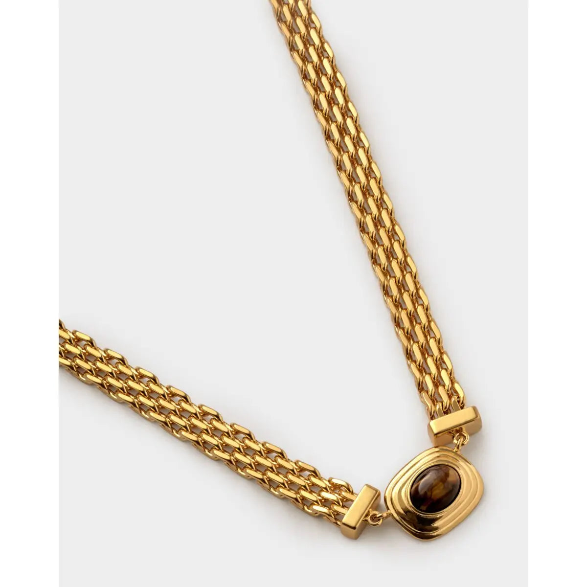 Tiger's Eye Waterproof Gold Button Necklace The Style Closet