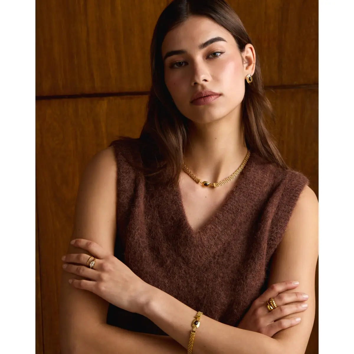 Tiger's Eye Waterproof Gold Button Necklace The Style Closet
