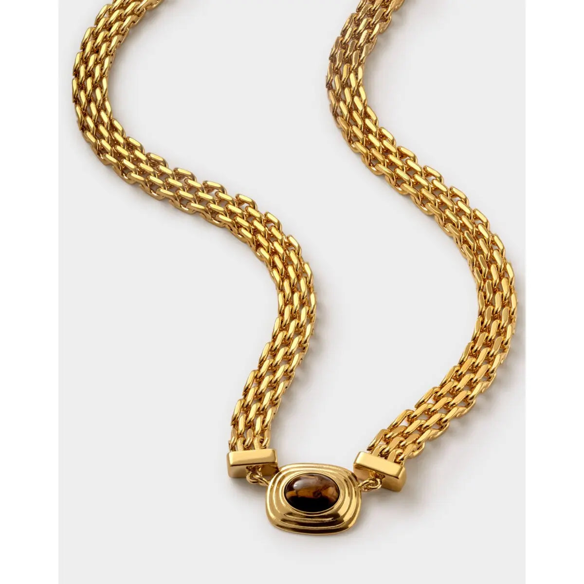 Tiger's Eye Waterproof Gold Button Necklace The Style Closet