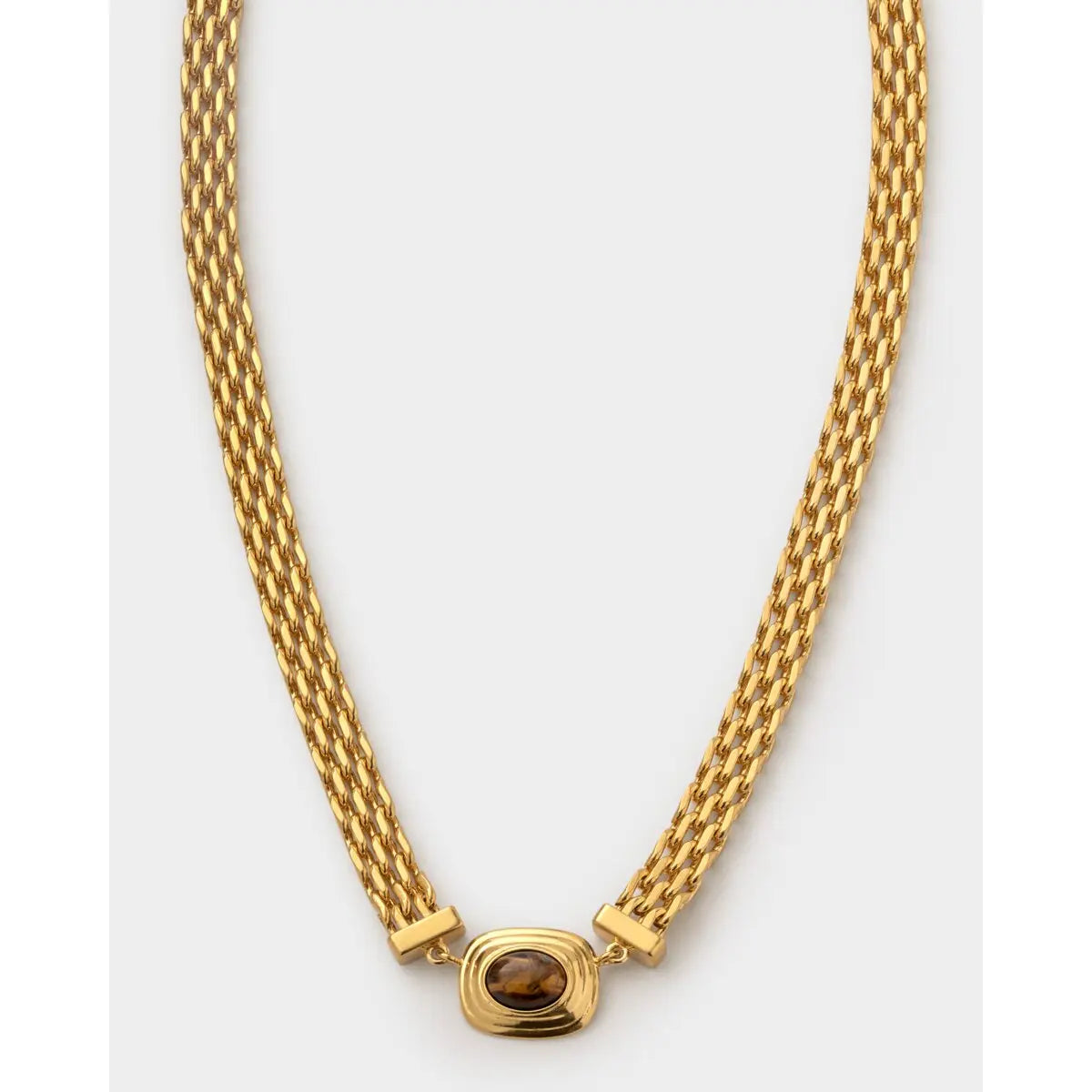 Tiger's Eye Waterproof Gold Button Necklace The Style Closet