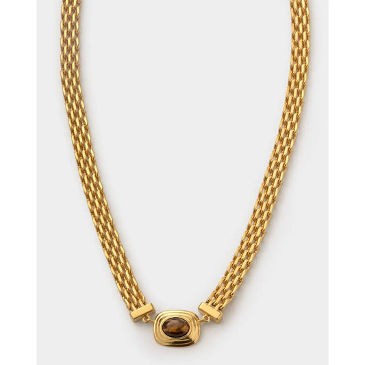 Tiger's Eye Waterproof Gold Button Necklace The Style Closet