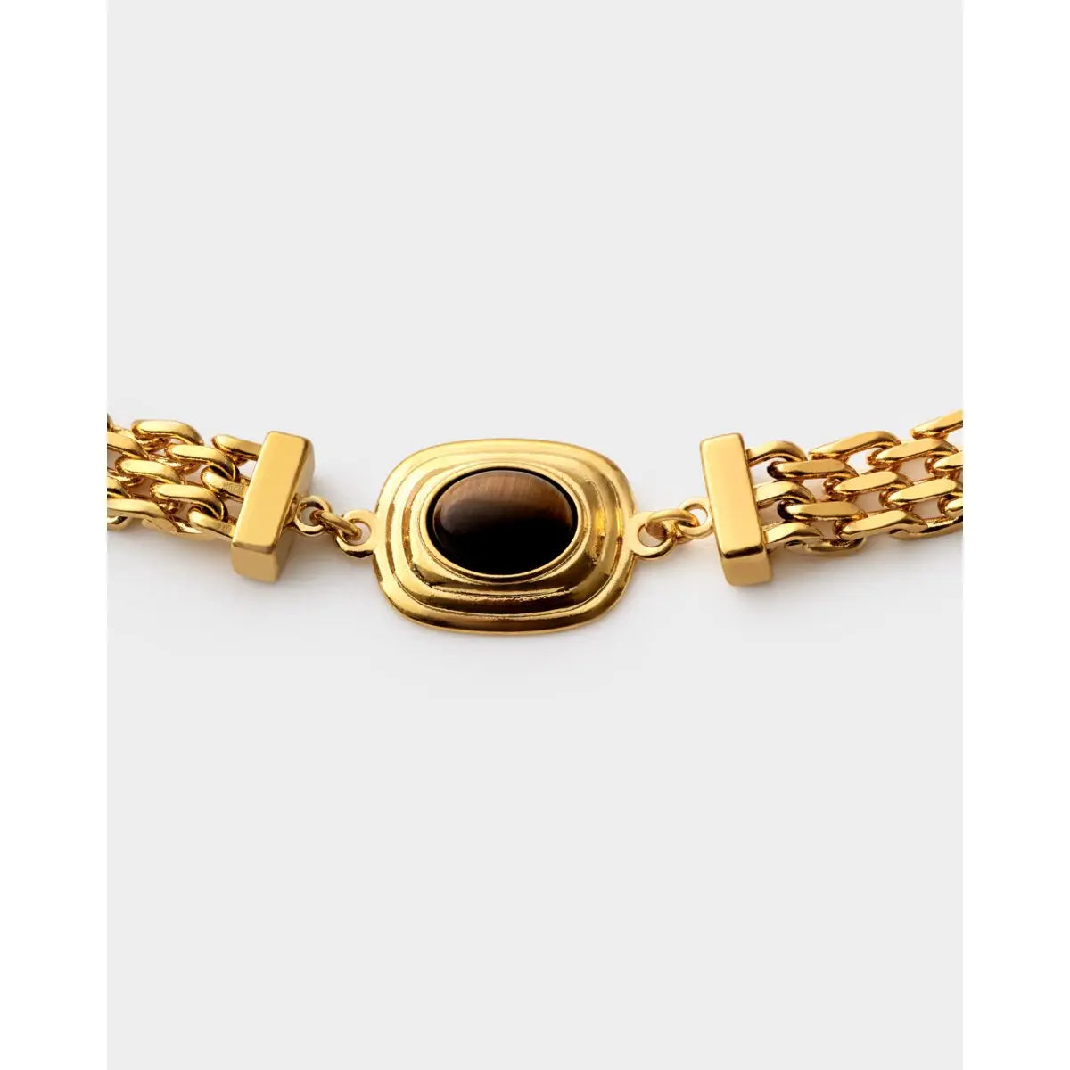 Tiger's Eye Waterproof Gold Button Necklace The Style Closet